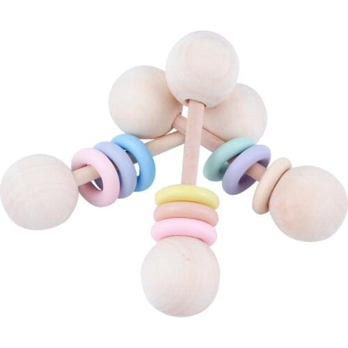 Wooden Teether Bells Wooden Rattles Blank Soothe Baby Nursing Gifts Montessori Toys Baby Ring Rattle Toy ChildrenS Goods Rodent