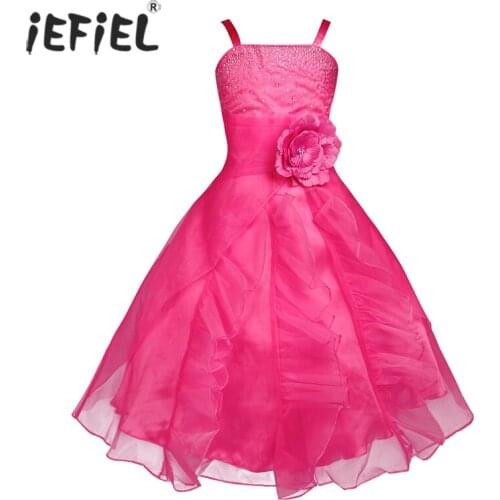 Kids Flower Girls Dress Bow Formal Ball Gown Prom Princess Bridesmaid Wedding Children Teen Costume Tutu Birthday Party Dress