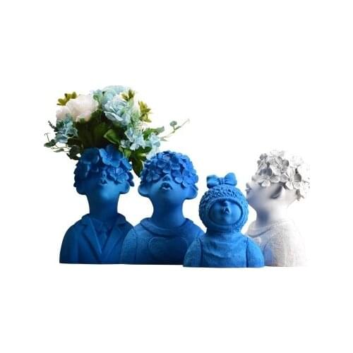 Figure Boy Baby Home Decor Man Face Flower Vave Head Vase Resin