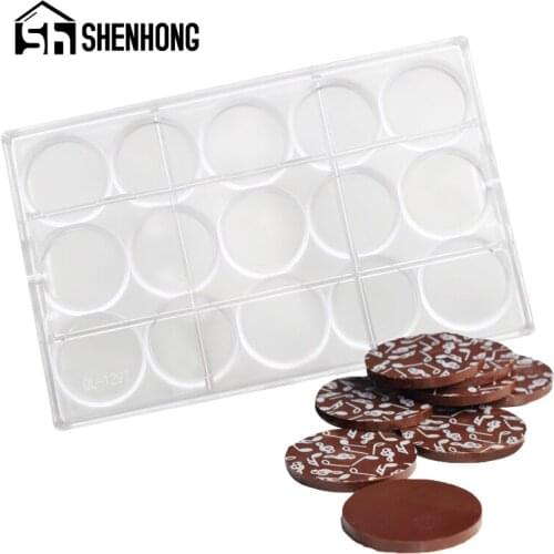 SHENHONG Polycarbonate Chocolate Mold 15 Cavity Coin Shape Confectionery Baking Tool Candy PC Plastic Mould Kitchen Bakeware