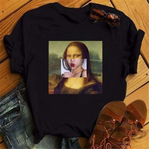 Mona Lisa Mask Aesthetic Harajuku T Shirt Women Ullzang Vintage Graphic T-shirt Funny Cartoon 90s Tshirt Tees Casual White Tops
