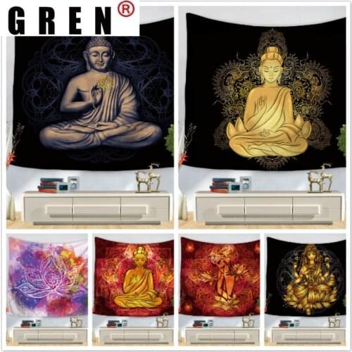 GREN Tapestry Wall Hanging Buddha Statue Fabric Mural Background Cloth Wall Rugs Towel Beach Blanket Dorm Living Home Decor