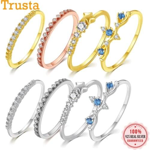 Trustdavis Real 925 Sterling Silver Fashion Sweet Crown Star Dazzling CZ Finger Rings For Women Wedding Party Fine Jewelry L034