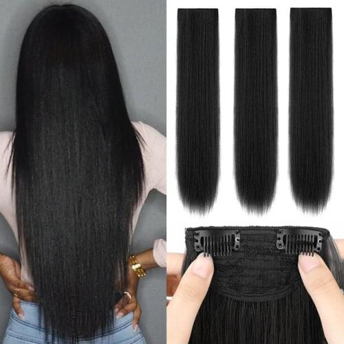 MyDiva 22"Synthetic Long Straight 3PCS/Set Clip in on Hair Extensions for Women Girls Blonde Black Fake Hairpiece