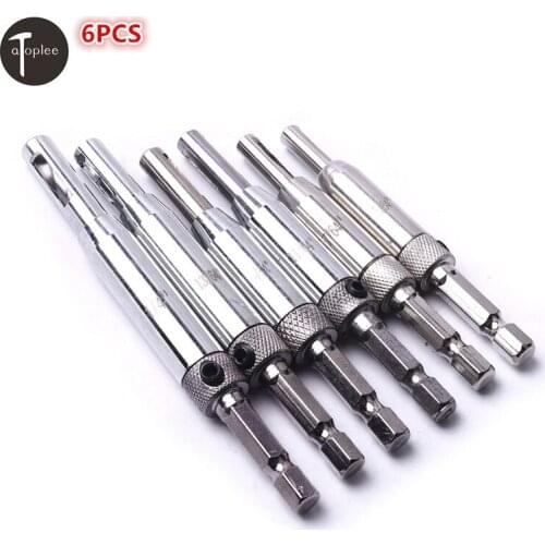 6pcs 1/4'' Hex Brass&HSS Self Centering Hinge Drill Bits Set Door Cabinet 5/64",7/64",9/64",11/64",13/64",1/4" Hole Drill