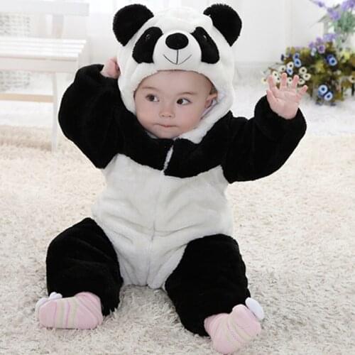 New baby out clothes flannel three-dimensional modeling Panda Romper jumpsuit