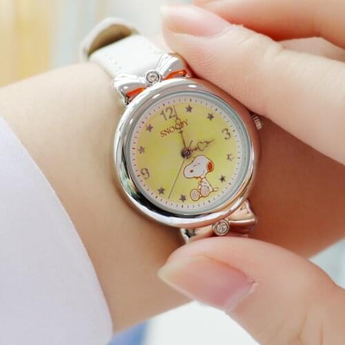 Snoopy Original Girls Casual Fashion Japan Quartz Wristwatches Bling Lovely Cute Kids Student Gift Clock Cartoon Dial Waterproof