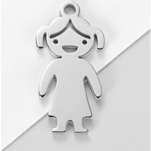 50pcs/Lot Stainless Steel Mirror Polish Boy and Girl DIY Charms for Jewelry Making Necklace Bracelet Accessories 10*20mm