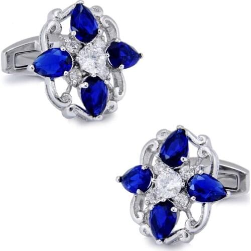 SPARTA Plated with White Gold dark blue AAA Class zircon cufflinks mens Cuff Links + Free Shipping !!! metal buttons