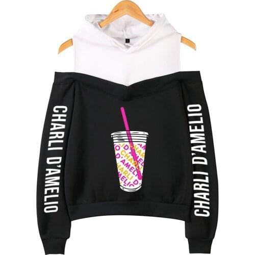 Charli D'Amelio hoodies Fashion Lady Suspender Sweatshirt Girl Casual Off Shoulder Hoodie Charli DAmelio Street Wear Casual Tops