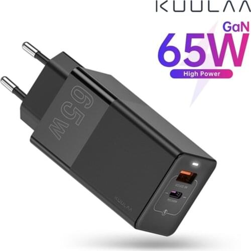 KUULAA 65W GaN Quick Charge Mobile Phone QC 3.0 Type C PD Fast Charger For iPhone Xiaomi Laptop Wall Travel Adapter