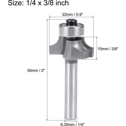 Uxcell Router Bit 1/4 Shank 3/8 inch Cutting Dia. Round Over Corner 2 Flutes Carbon Steel for Woodworking Milling Cutter Tool