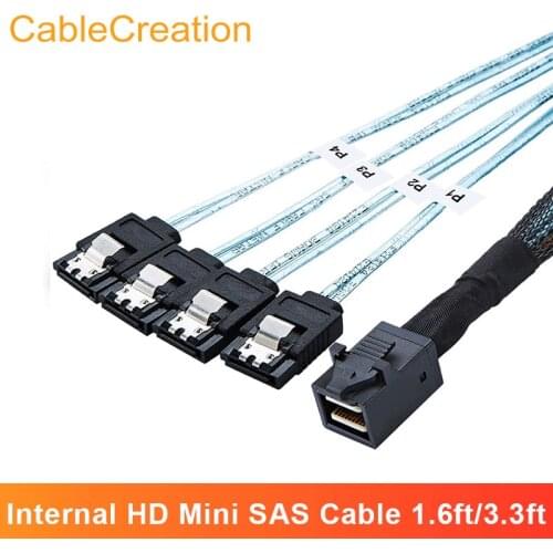 Mini SAS Cable, CableCreation Internal HD Mini SAS (SFF-8643 Host) to 4 X SATA (Target) Cable, 1.6ft/3.3ft