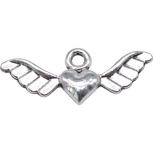 WYSIWYG 10pcs 27x10mm Charms Angel Wing Heart Antique Silver Color Pendant Charms For Jewelry Making Jewelry Findings