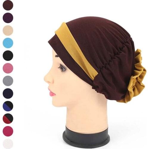 Fashion Women Cap Muslim Hijab Autumn Winter Headscarf with Back Flower Headwear for Chemo