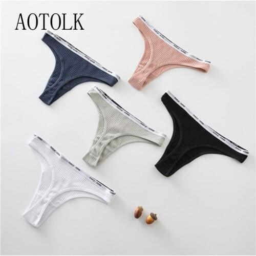 1Pac Women Trendy Thongs Cotton Letter G-string Panties M-XL Girls Bikini Underpants Comfortable Thong Sexy Female Panty 2021