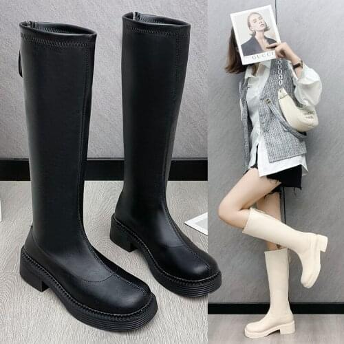 Lady Boots Boots-Women Autumn Shoes Sexy Thigh High Heels High Sexy Winter Footwear Round Toe 2021 Low Rubber Over-the-Knee Ele