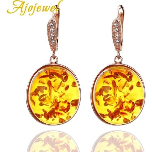 Ajojewel Hot Sale Top Quality Big Oval Orange Stud Earrings Exaggerated Trendy Style For Women Jewelry