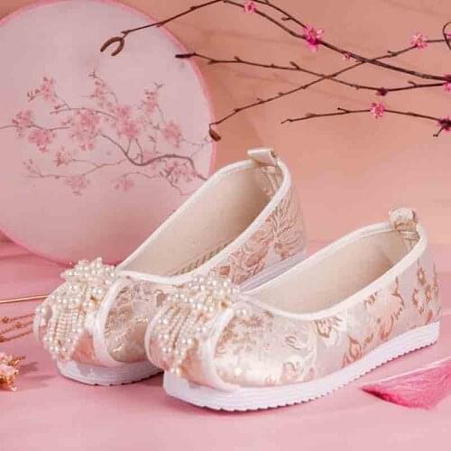Hanfu Embroidered Shoes Women Chinese Traditional Ancient Flat Shoes Hanfu Shoes White Red Beige For Women