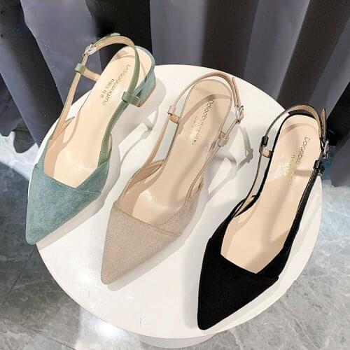 Women Buckle Square Heel Shoes Party Footwear Comfortable Beige Summer 2021 Womens Thick Heel Sandals With Toe Cap
