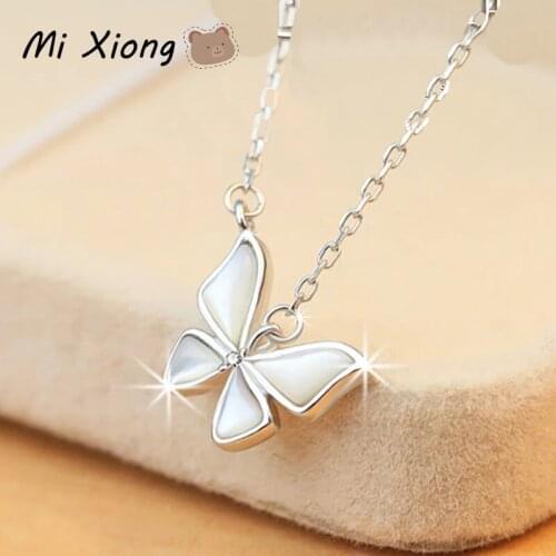 Mi Xiong 925 Sterling Silver Pearl Butterfly Necklaces for Women Pendants Designer Exquisite Charm Light Luxury Jewelry Classic