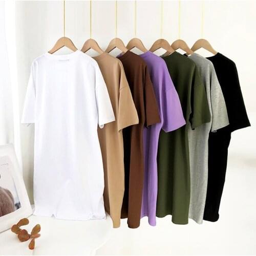 Women Casual Loose Solid 100% Cotton T Shirt Dress O-Neck Mini Dress Batwing Short Sleeve Basic Dresses SA811