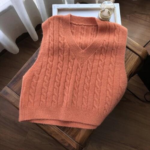 Muyogrt Autumn Sweater Vest Womens Solid Knitted Vest Korean Style Student V-neck Pullover Loose Casual Knitting Tops Outerwear