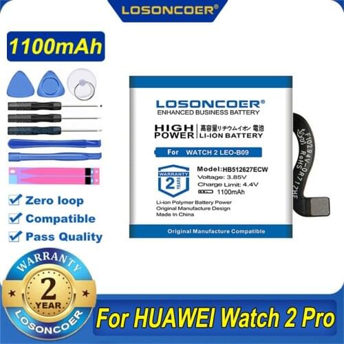 100% Original LOSONCOER 1100mAh HB512627ECW Battery For HUAWEI Watch 2 Pro 4G EO-DLXXU Watch GT LEO-B09