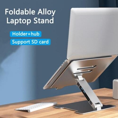 2 Port USB3.0 Foldable Laptop Stand Aluminum Notebook Riser Desktop Laptop Cooling Stand for MacBook Dell