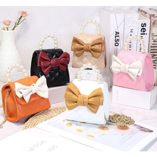 2021 Korean Style Messenger Bag Bowknot Personalized Pearl Handbag Mini Lipstick Bag Princess Purses and Handbags Children Purse