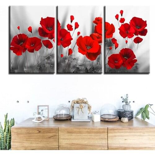3 Pieces Red Flower Wall Art Diamond Paintings Full Square/Round Triptych Diamond Embroidery Poppy home decoration