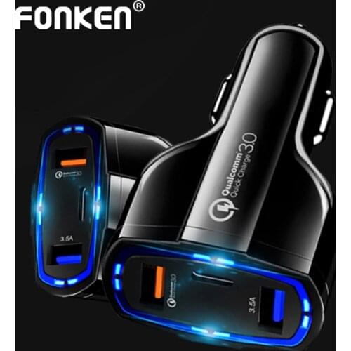 3 In 1 USB C Car Charger Mobile Phone USB Charger 3 ports Fast Charge QC3.0 For XIaomi Iphone Samsung Smartphone Charger Adapter