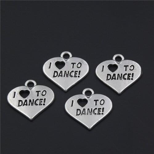 5PCS Tibetan Silver Color I Love To Dance Charm Pendants Ballerina Girl Dancing Jewelry For Diy Gift A2314