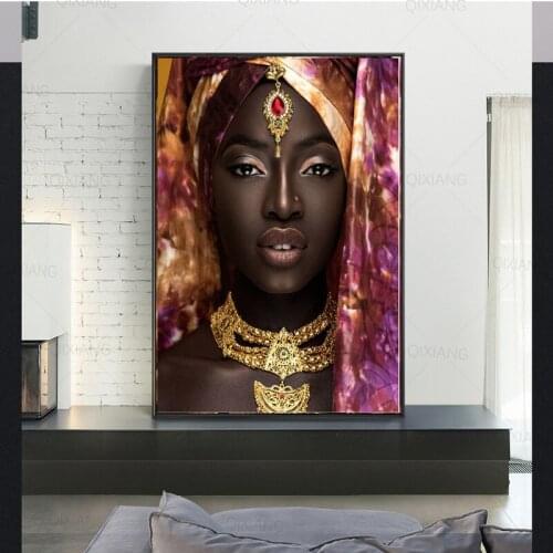 African Black Women Art Canvas Painting Wall Posters and Prints Makeup Girl Cuadros Wall Art Picture for Living Room Home Decor
