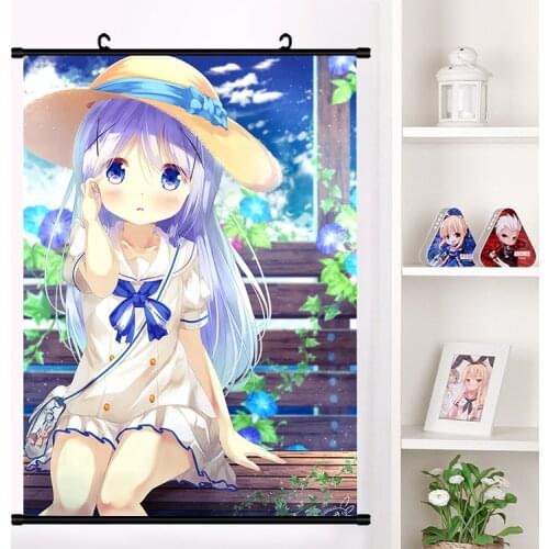 Anime Gochuumon wa Usagi Desu ka? Kafuu Chino Rize Wall Scroll Mural Poster Wall Hanging Poster Otaku Home Decor Collection Art