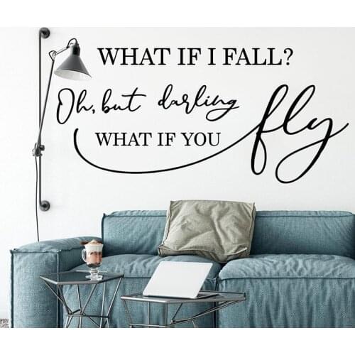 What If I Fall But What If You Fly Wall Sticker Nursery Kids Room Motivational Inspiral Quote Wall Decal Bedroom Vinyl Decor