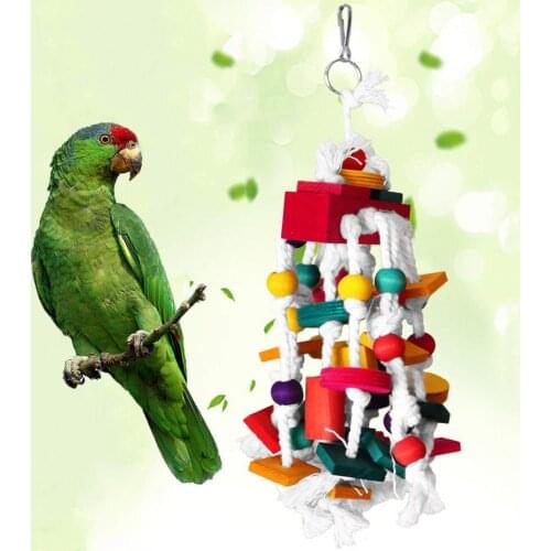 Bird Parrot Wood Building Blocks Bite String Hanging Cage Swing Chewing Cotton Toy Colorful Entertainment Educational Pendant