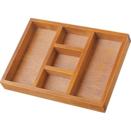 Wooden Utensil Drawer Organizer 5 Compartments Cutlery Tray Desk Silverware Holder Divider Kitchen Tray Organizer E8BD