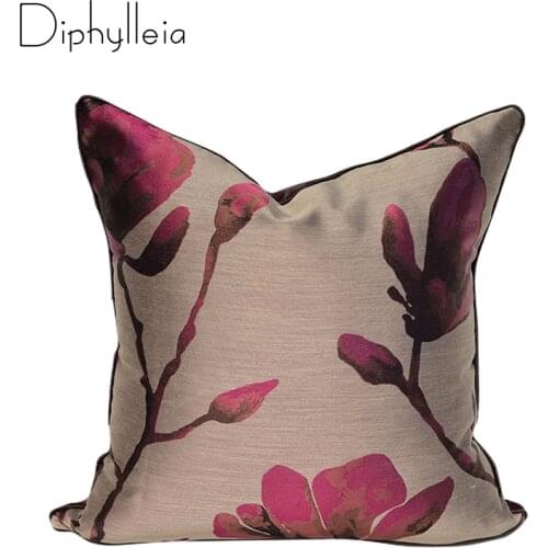 Diphylleia Modern Plant Cushion Cover Exquisite Handmade Magnolia Jacquard Art Square Pillowcase For Living Room Bedroom Couch