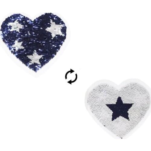 ShinEquin Diy 190mm Heart stars AB flip the double sided Patches for clothing Reversible change color sequins Patch T-shirt Girl