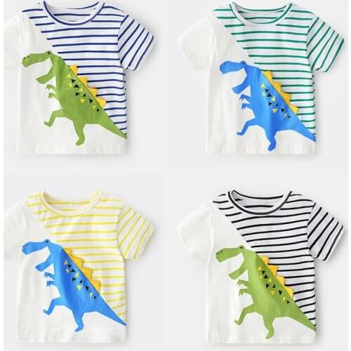 Baby boys girls t-shirt short-sleeved children clothing top kids cartoon dinosaur striped summer cotton boomer T-shirt