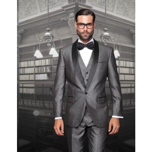 Gray 3 Pieces Men Suits Slim Fit Terno Masculino Latest Coat Pant Design 2021 Formal Wedding Business Men Suit Costume Homme