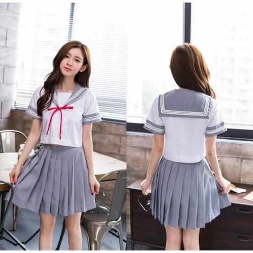 Summer JK Uniform Japanese Navy Cosplay School Uniforms Preppy Chic Cute Girls Sailor Suit Sets Students Bow Tie Pleated Skirt