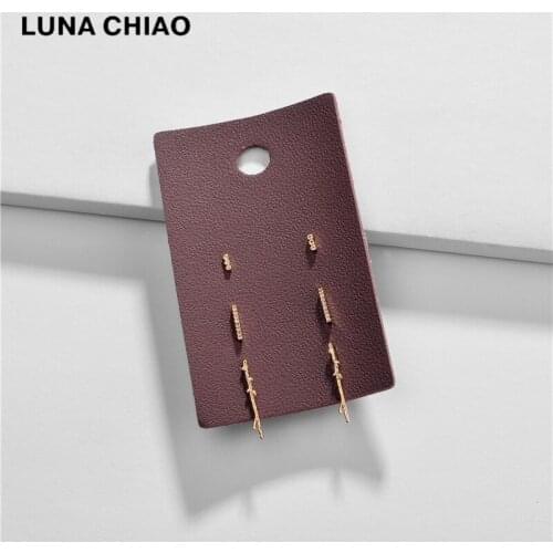 LUNA CHIAO Cooper Zircon Stud Branches Bar Stud Earring Set for Women
