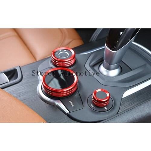 For Alfa Romeo Giulia Stelvio 2017 Aluminum Alloy Interior Center Control Multimedia Knob Ring Trim Set of 3pcs