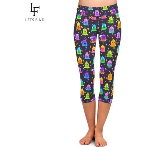 LETSFIND New Capri Print Cute Cartoon Colorful Slime Monsters Women Leggings High Quality Fitness Plus Size Pants