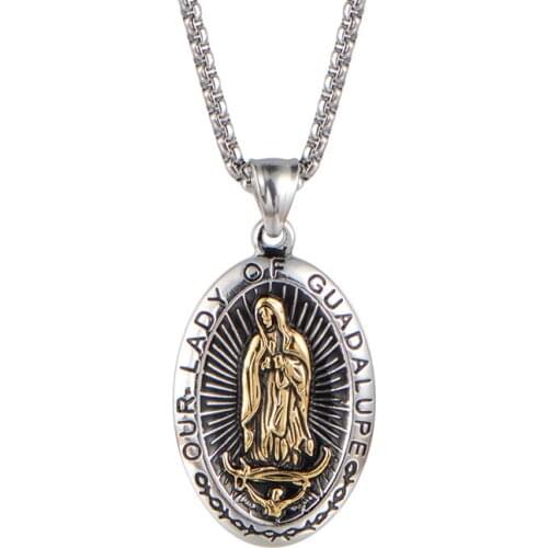 New Religious Jewelry Lady of Guadalupe Necklace for Women Men Christian Goddess Virgin Mary Necklaces Stainless Steel Jewelry