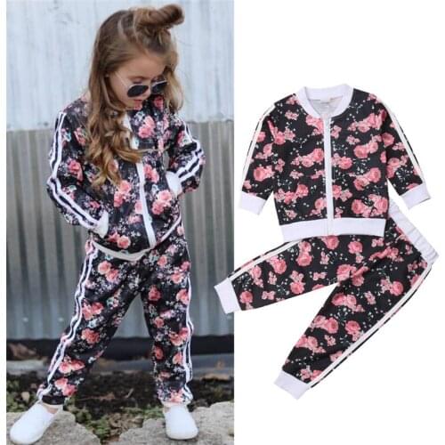 3-7 Years Kids Baby Girl Clothes Set Autumn Casual Floral Print Long Sleeve Sweatshirt Long Pants Outfits Tracksuit Clothing