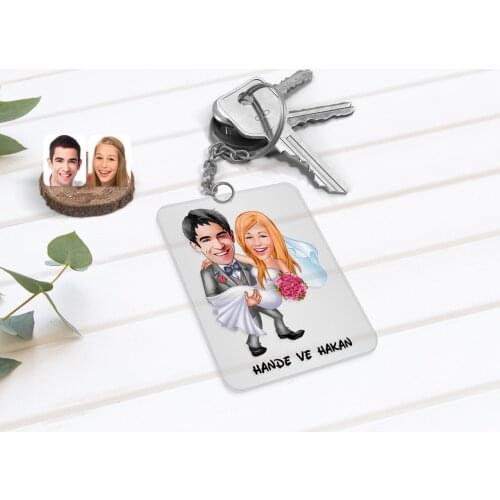 Personalized Valentine 'S Days Are Getting Married Caricature Of Transparent Plexiglass Anahtarlık-7