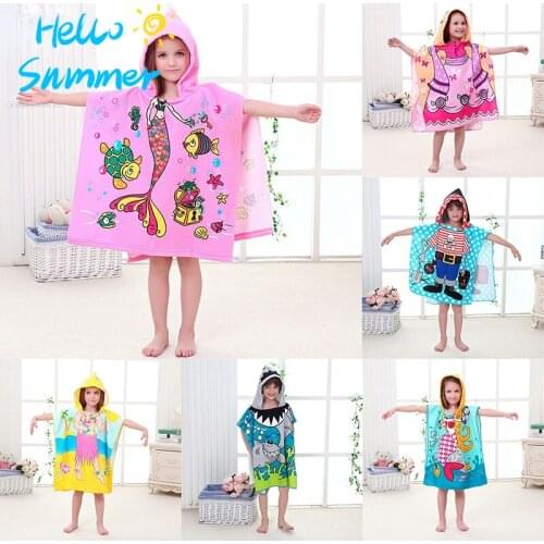 Towel Poncho for Children to Water Pool Towel Child Microfiber Absorbent Hooded Bath Beach Robe Kids Boy Girls Swimming Bathrobe